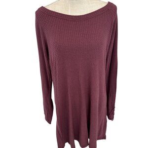 Artisan NY Womens Burgundy Waffle Knit Tunic With Crochet Sleeve Accents size XL